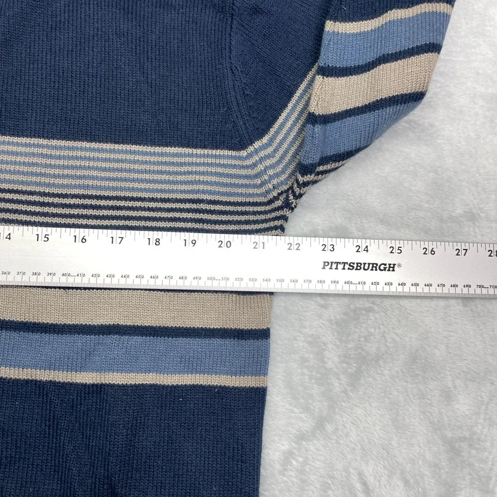 Jolly 513 Doaba Hosiery Sweater Mens Large Navy Striped Knit Long Sleeve 1/4 Zip